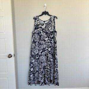 Talbots Plus Size 2X Navy & White Floral Printed Maxi Dress